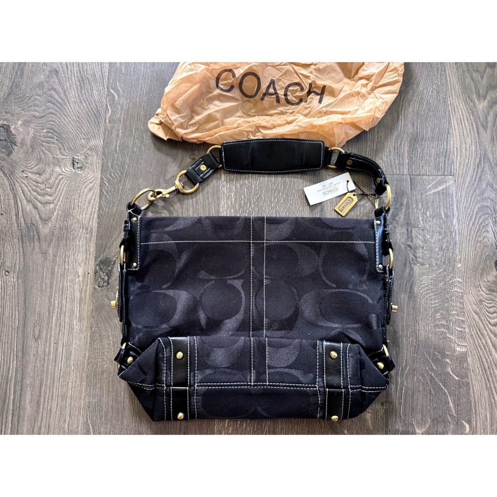 Coach Ergo Signature Jacquard Shoulder Bag Black Canvas Large Hobo NWT Flaw - Picture 2 of 6